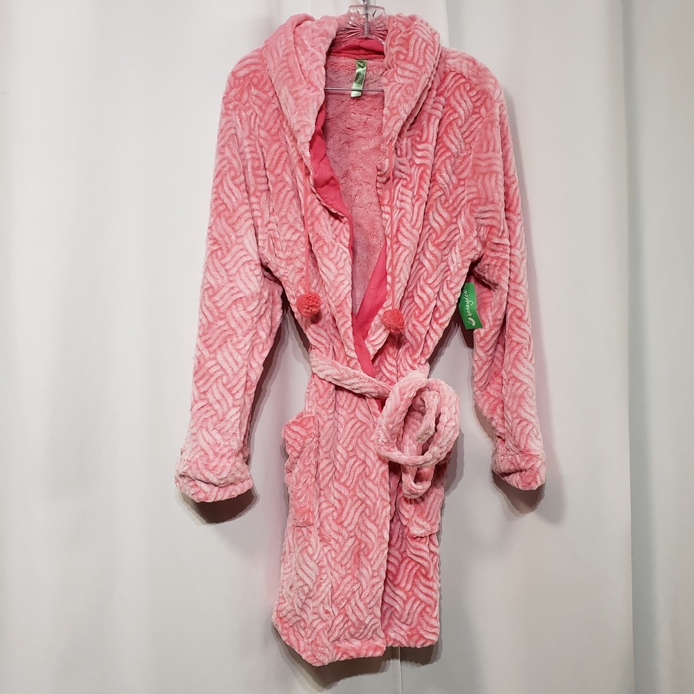 Honeydew Intimates Winter Night Robe Pink Kiss Plush Hooded Fleece S/M 76936 NEW